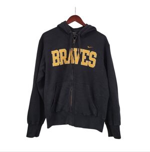 Y2k Nike Braves Spellout Full Zip Hoodie Black & Yellow Men's Small Oversized